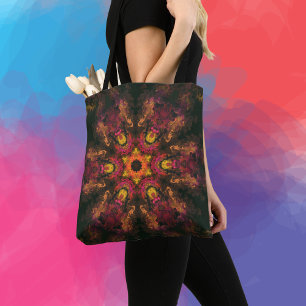Psychedelic Hippie Red Yellow en Oranje Tote Bag