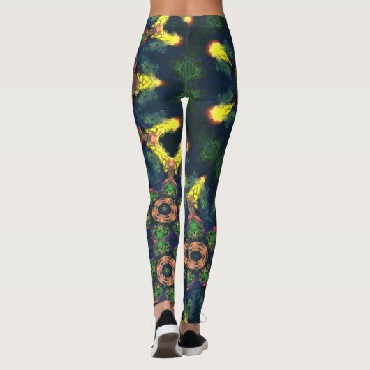 Psychedelic Hippie Yellow Green en Blue Leggings (Achterkant)