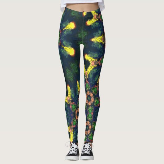 Psychedelic Hippie Yellow Green en Blue Leggings (Voorkant)