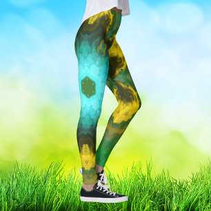 Psychedelic Hippie Yellow Green en Cyaan Leggings