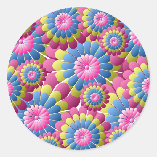 Psychedelic Hippy Flower Power Ronde Sticker (Voorkant)