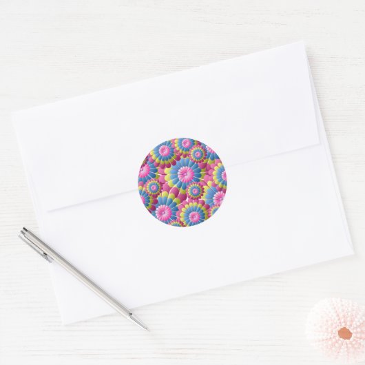 Psychedelic Hippy Flower Power Ronde Sticker (Envelop)
