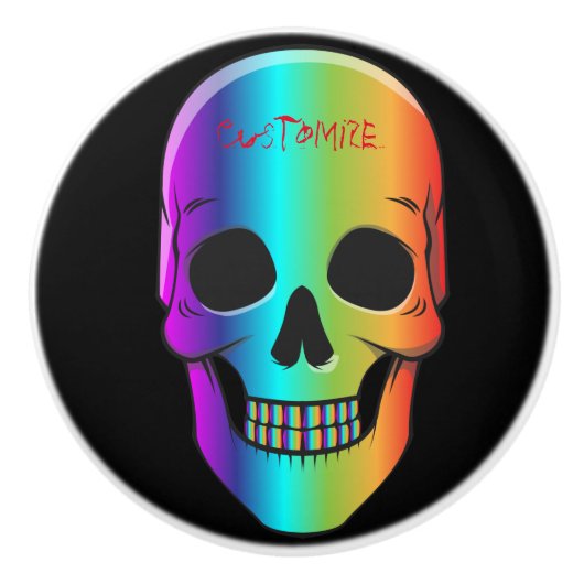 Psychedelic Human Skull Thunder_Cove Keramische Knop (Voorkant)