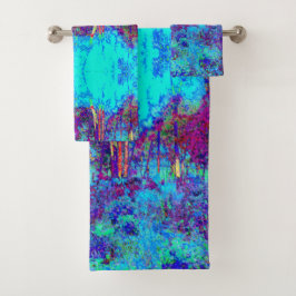 Psychedelic Impressionistic Blue Garden Landschap Bad Handdoek