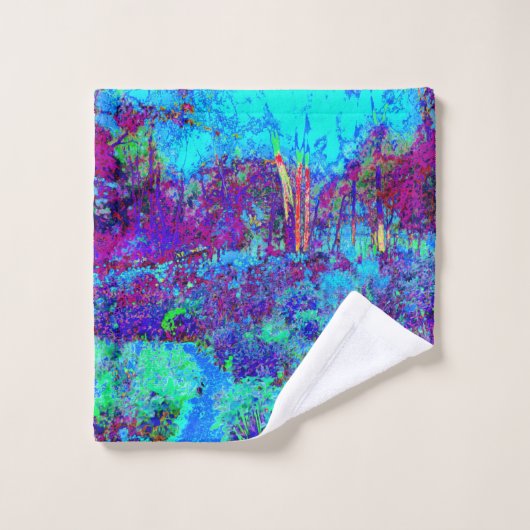 Psychedelic Impressionistic Blue Garden Landschap Bad Handdoek (Wasdoekje)