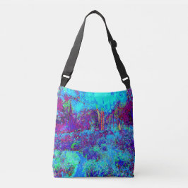 Psychedelic Impressionistic Blue Garden Landschap Crossbody Tas
