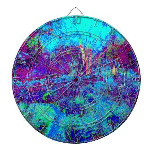 Psychedelic Impressionistic Blue Garden Landschap Dartbord (Voorkant)