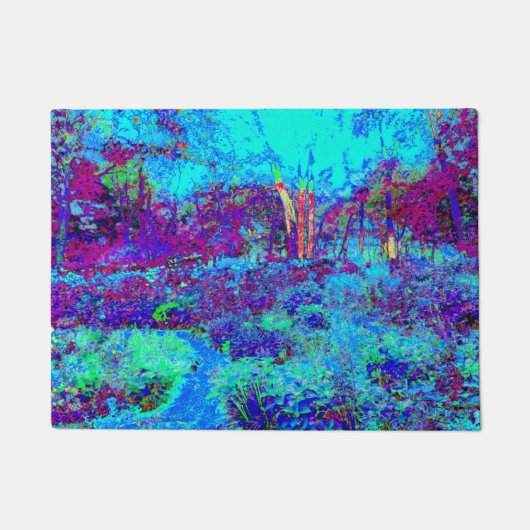 Psychedelic Impressionistic Blue Garden Landschap Deurmat (Voorkant)