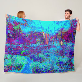 Psychedelic Impressionistic Blue Garden Landschap Fleece Deken