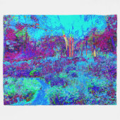 Psychedelic Impressionistic Blue Garden Landschap Fleece Deken (Voorkant (Horizontaal))
