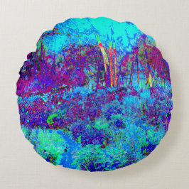 Psychedelic Impressionistic Blue Garden Landschap Rond Kussen