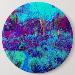 Psychedelic Impressionistic Blue Garden Landschap Ronde Button 6,0 Cm