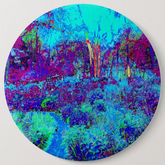 Psychedelic Impressionistic Blue Garden Landschap Ronde Button 6,0 Cm (Voorkant)