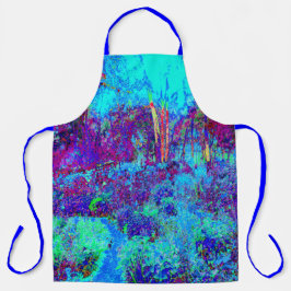 Psychedelic Impressionistic Blue Garden Landschap Schort