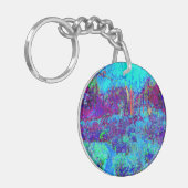 Psychedelic Impressionistic Blue Garden Landschap Sleutelhanger (Voorkant Links)