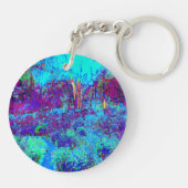 Psychedelic Impressionistic Blue Garden Landschap Sleutelhanger (Achterkant)