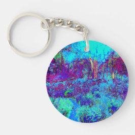 Psychedelic Impressionistic Blue Garden Landschap Sleutelhanger