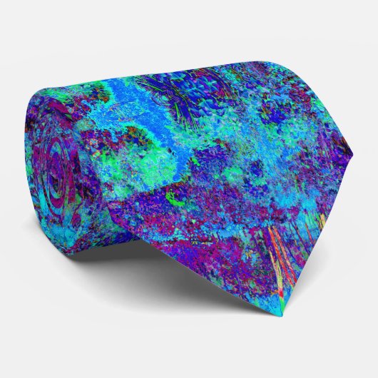 Psychedelic Impressionistic Blue Garden Landschap Stropdas (Opgerold)