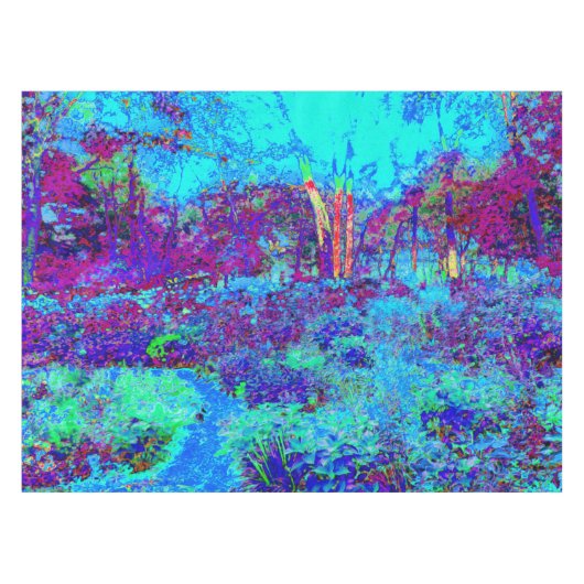 Psychedelic Impressionistic Blue Garden Landschap Tafelkleed (Voorkant (Horizontaal))