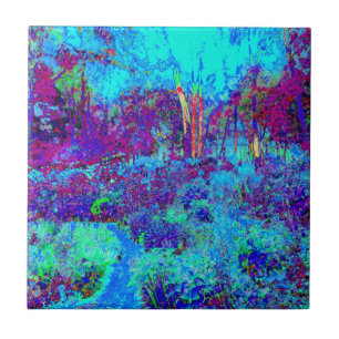 Psychedelic Impressionistic Blue Garden Landschap Tegeltje