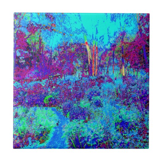 Psychedelic Impressionistic Blue Garden Landschap Tegeltje (Voorkant)