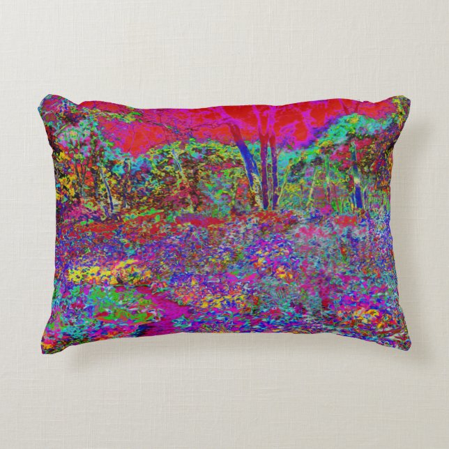 Psychedelic Impressionistic Garden Landschap Accent Kussen (Voorkant)