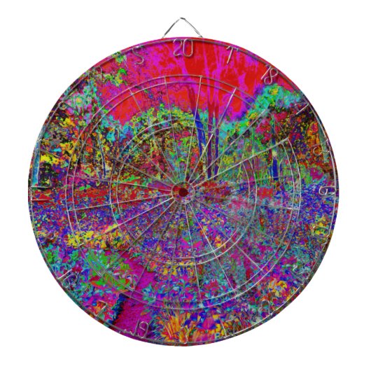 Psychedelic Impressionistic Garden Landschap Dartbord (Voorkant)