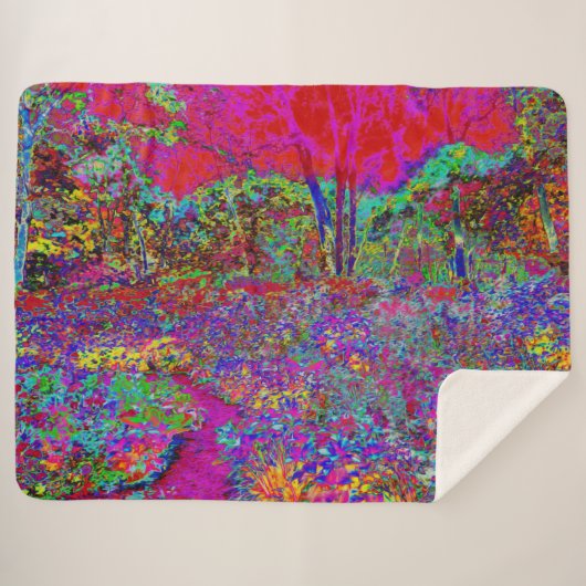 Psychedelic Impressionistic Garden Landschap Sherpa Deken (Voorkant (horizontaal))