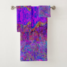 Psychedelic Impressionistisch Paars landschap Bad Handdoek