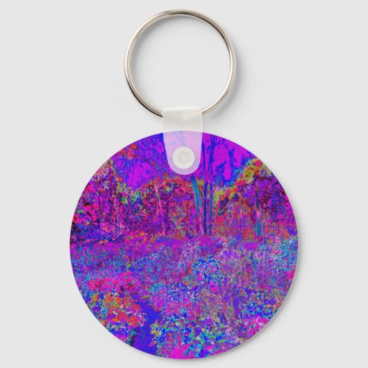 Psychedelic Impressionistisch Paars landschap Sleutelhanger (Voorkant)