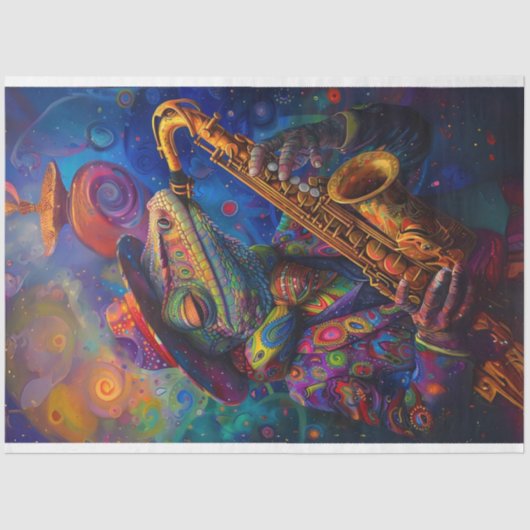 Psychedelic Jazz Playing Lenny Lizard Decoupage Tissuepapier (Voorkant)