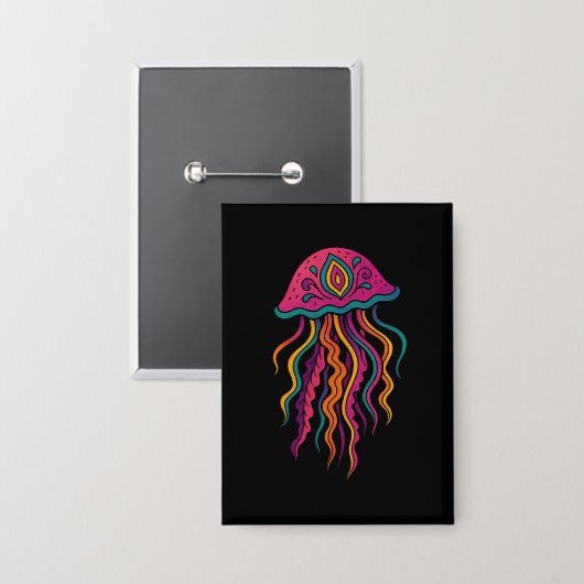 Psychedelic Jellyfish Button – Ocean Vibes (Voorkant / Achterkant)