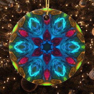 Psychedelic Kaleidoscope Blue Pink en Green Keramisch Ornament