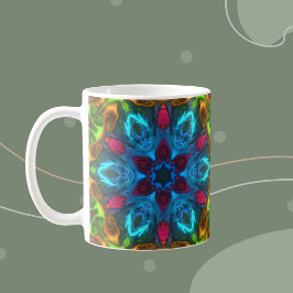 Psychedelic Kaleidoscope Blue Pink en Green Koffiemok