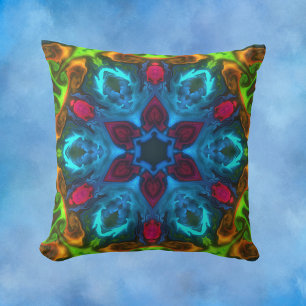 Psychedelic Kaleidoscope Blue Pink en Green Kussen
