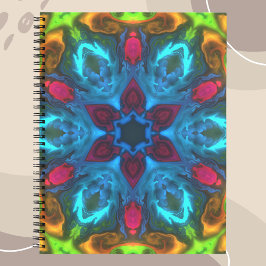 Psychedelic Kaleidoscope Blue Pink en Green Notitieboek