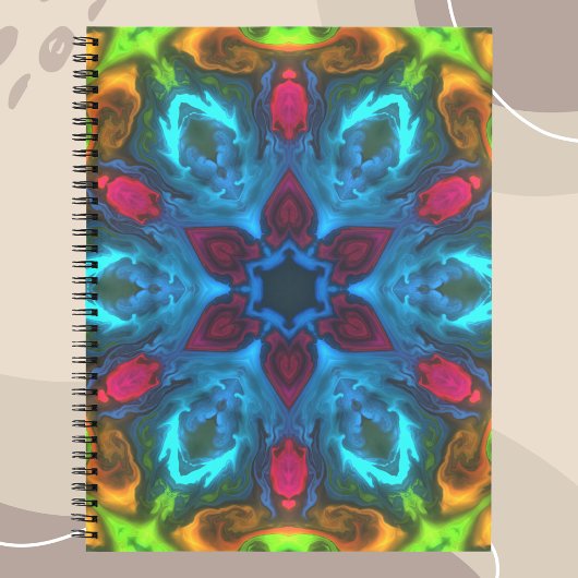 Psychedelic Kaleidoscope Blue Pink en Green Notitieboek