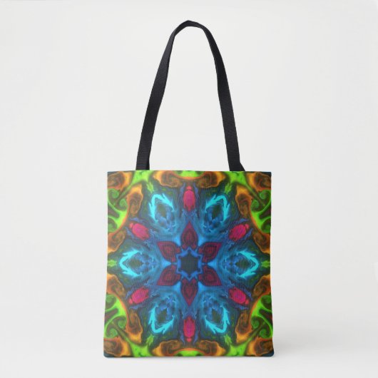 Psychedelic Kaleidoscope Blue Pink en Green Tote Bag (Voorkant)