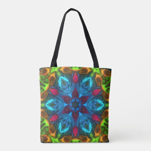 Psychedelic Kaleidoscope Blue Pink en Green Tote Bag (Achterkant)