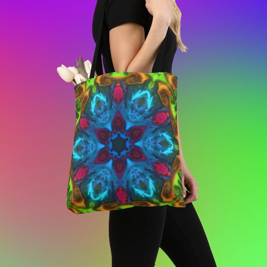 Psychedelic Kaleidoscope Blue Pink en Green Tote Bag