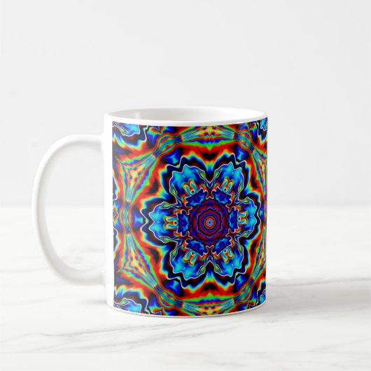Psychedelic Kaleidoscope Blue Red en Green Koffiemok (Links)