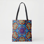 Psychedelic Kaleidoscope Blue Red en Green Tote Bag (Voorkant)