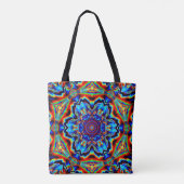 Psychedelic Kaleidoscope Blue Red en Green Tote Bag (Achterkant)