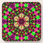 Psychedelic Kaleidoscope Bright Pink+Green: Onderzetter (Voorkant)