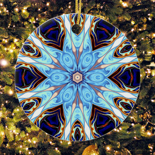 Psychedelic Kaleidoscope Flower Blue en Oranje Keramisch Ornament