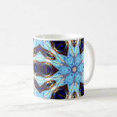 Psychedelic Kaleidoscope Flower Blue en Oranje Koffiemok (Voorkant rechts)