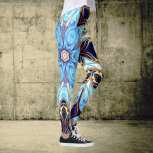 Psychedelic Kaleidoscope Flower Blue en Oranje Leggings