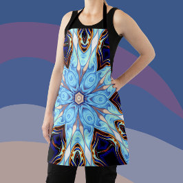 Psychedelic Kaleidoscope Flower Blue en Oranje Schort