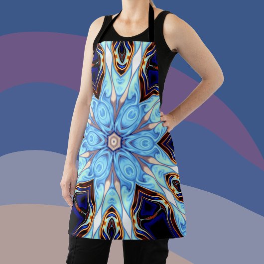 Psychedelic Kaleidoscope Flower Blue en Oranje Schort