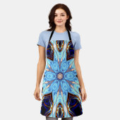 Psychedelic Kaleidoscope Flower Blue en Oranje Schort (Gedragen)